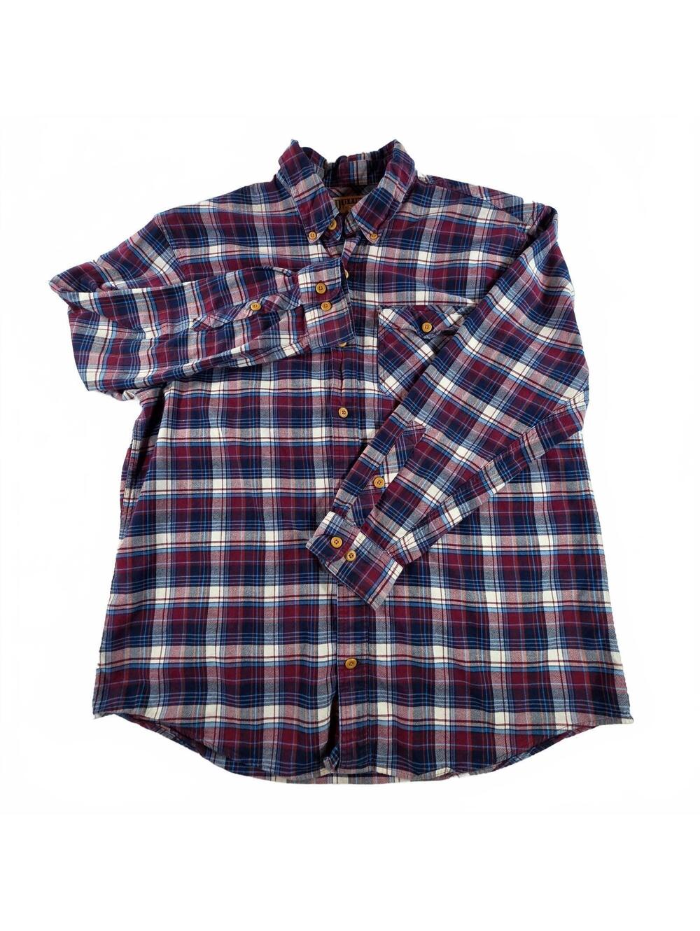 Duluth Trading Co Men's Large Flannel Plaid Button-Up Shirt Cotton Blue Red